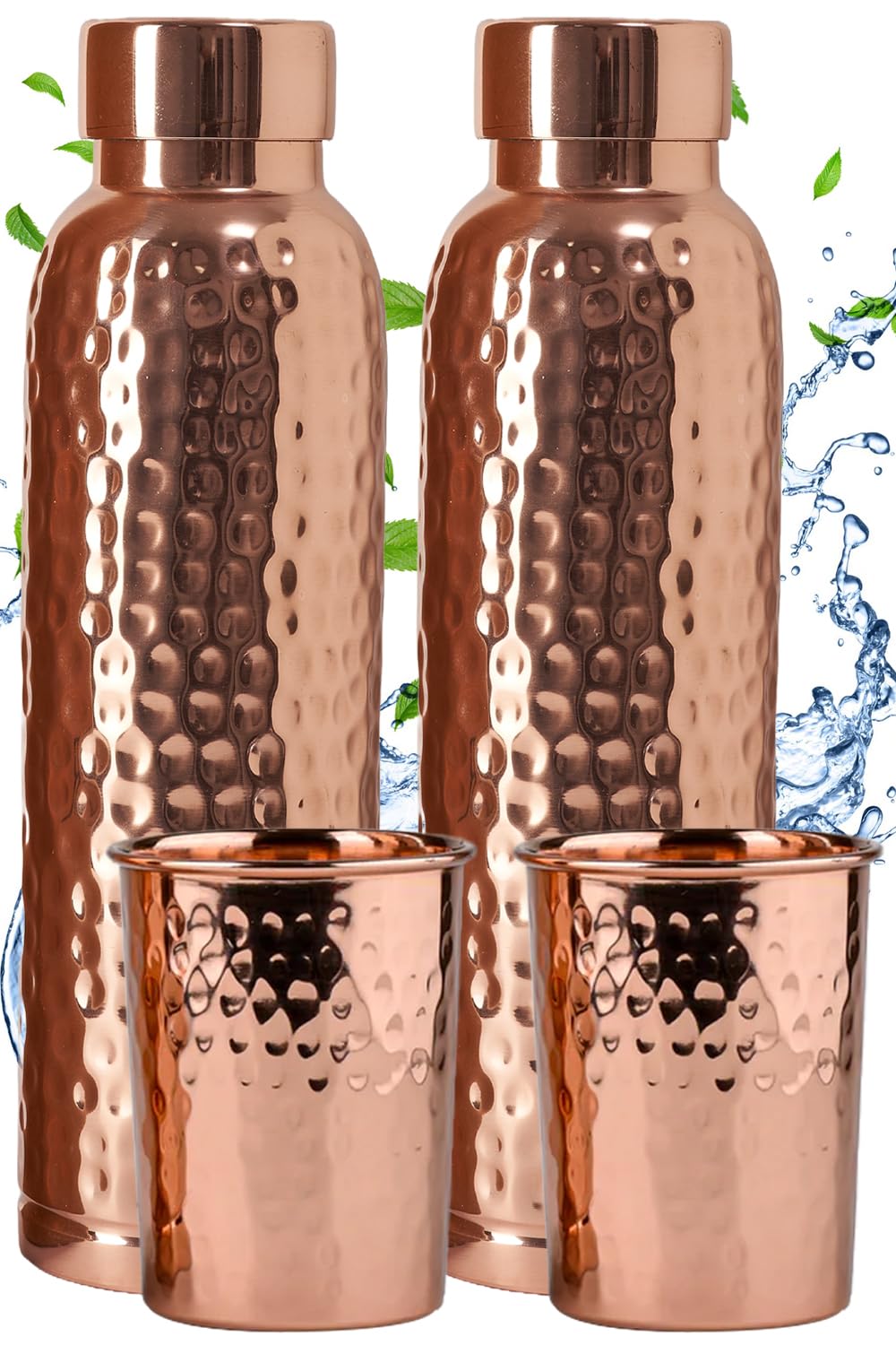 Amazon.com: Set of 2 Copper Water Bottles with Cups – 34 oz